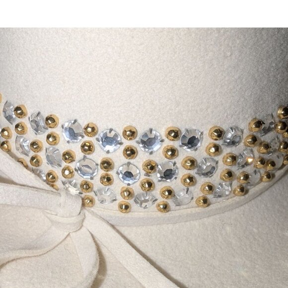Adolfo II Rhinestone Cream Hat